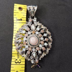 925 Sterling Silver Fancy Huge Opal & Coral Pendant